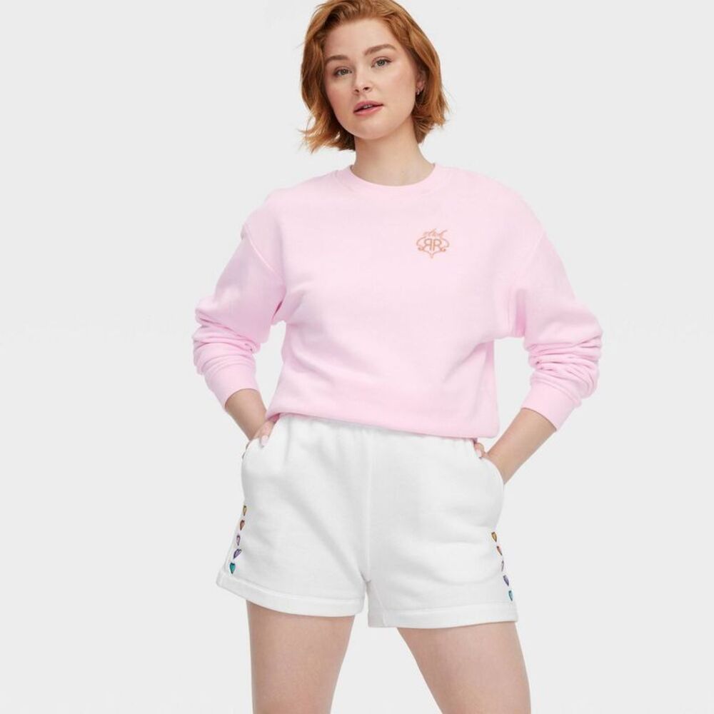 Roller Rabbit. White Shorts with Rainbow Heart Embroidery